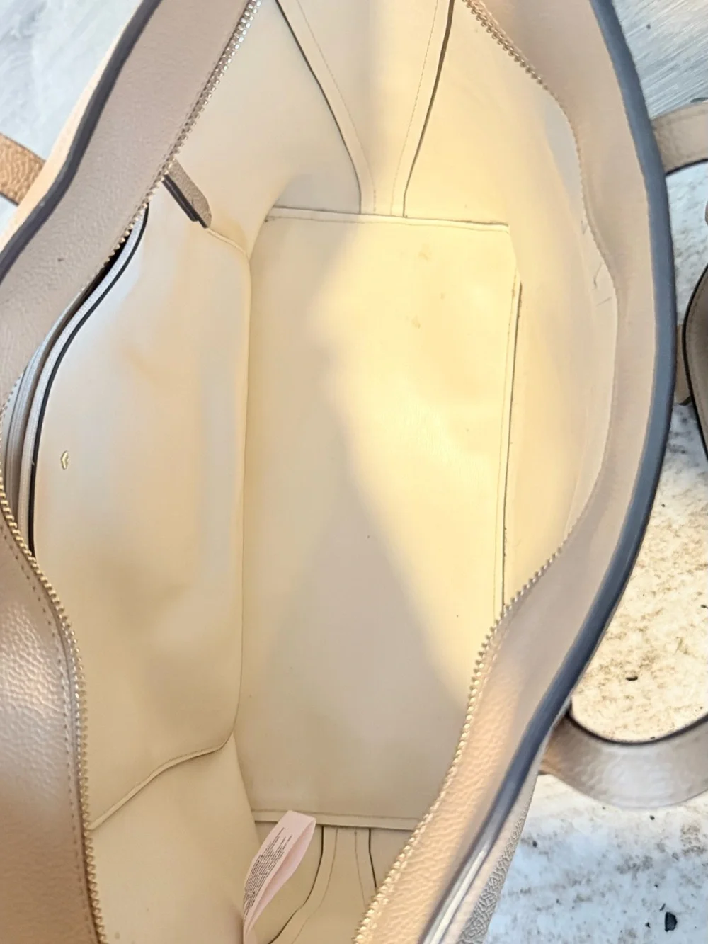 kate spade tan leather tote with pink dust bag and floral card